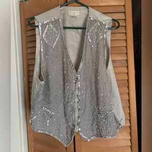 Vintage Spenser Jeremy Silver Beaded Vest sz Large